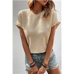 Apricot Solid Textured Ruffled Short Sleeve Blouse