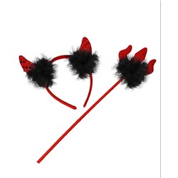 Костюм: ободок с рожками и палочка (КРК-5760) черный/красный