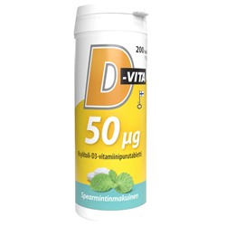 Жевательные таблетки с ксилитом и витамином D3 D - Vita 50 µg со вкусом мяты 200 таблеток