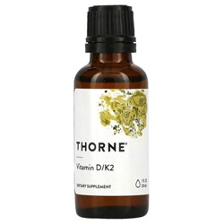 Thorne Research, витамины D и K2, 25 мкг (1000 МЕ), 30 мл (1 жидк. унция)