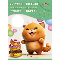 Картон цветной А4  10л 10цв+цв.бумага волшебный С3176-06 "Рыжий и довольный" Апплика