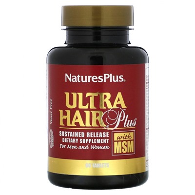 NaturesPlus, Ultra Hair Plus Формула для Волос с MSM, для Мужчин и Женщин 60 таблеток