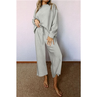 Gray Ultra Loose Textured 2pcs Slouchy Outfit