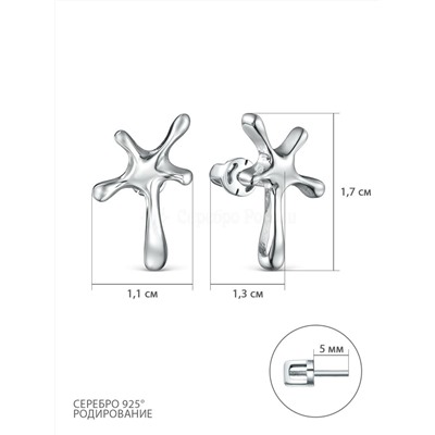 Серьги-пусеты из серебра родированные М2-003р