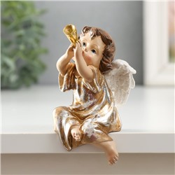 Сувенир полистоун "Ангел в золотистом платье, играет на дудке, сидит" 6,5х8,5х12,5 см