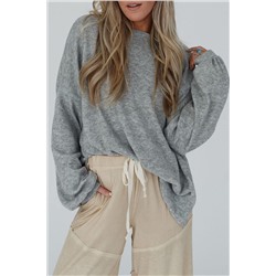 Medium Grey Side Split Drop Shoulder Oversized Top