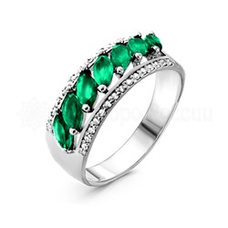 Кольцо из серебра с зеленым кварцем и фианитами родированное 925 пробы к0356р132