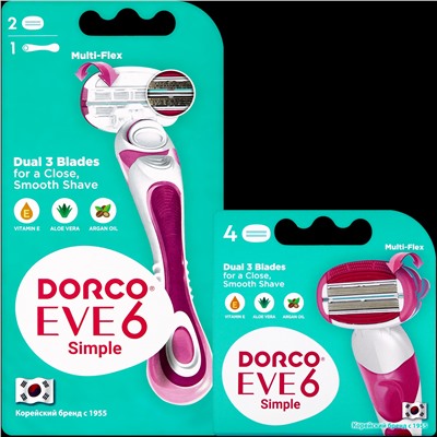 Кассеты для бритвы для ЖЕНЩИН DORCO EVE-6/SHAI SWEETIE (4 шт.), LSXA1040