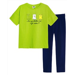 Комплект для девочки (футболка-лосины)  41103  салатовый/синий