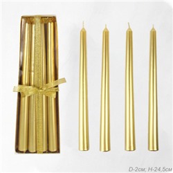Свеча 4 штуки 24,5х2 см набор / HF-465 /уп 144/ золото