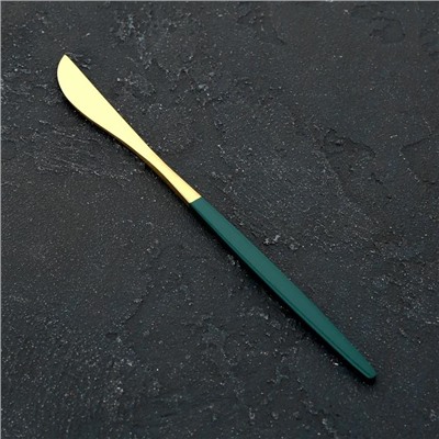 Нож столовый из нержавеющей стали Magistro «Блинк», 22 см, на подвесе, цвет металла золотой, зелёная ручка