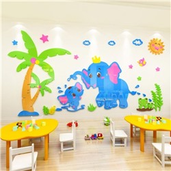 Наклейки интерьерные "Слонята", детские, декор на стену, панно 150 х 75 см