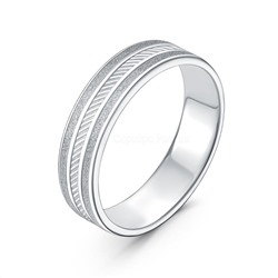 Кольцо обручальное из родированного серебра с пескоструйной обработкой и алмазной огранкой 20-01-1018