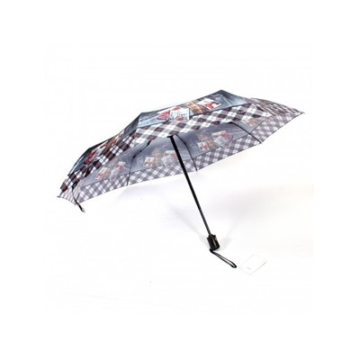 Зонт женский ТриСлона-884c-L 3884D,  R=55см,  суперавт;  8спиц,  3слож,  серый/красный  (Лондон ночной)  229302