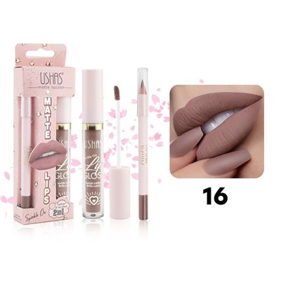 Стойкая матовая помада + карандаш Ushas Matte Lipcolor 2в1, тон 16