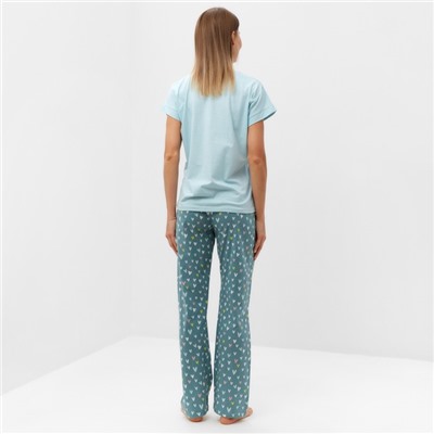 Комплект домашний женский "Котята" (футболка/брюки), цвет голубой, размер 46