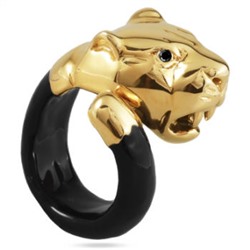 Кольцо пантера (эмаль черная, кристаллы SW черные; покрытие золото)