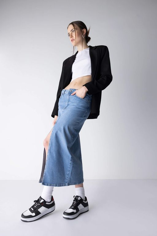 Длинная джинсовая юбка миди с разрезом купить, отзывы, фото, доставка -Клуб Шопоголиков \