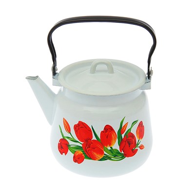 Чайник для плиты 3,5 л сфер. декор Тюльпаны, белый с петлей С2716*78