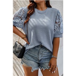 Ashleigh Blue Plus Size Textured Knit Lace Sleeve T Shirt