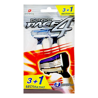 Станок для бритья с несъемной головкой DORCO PACE-4 (4 шт.), FRA 100-(3+1)P