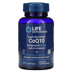 Life Extension, Супер-усваиваемый коэнзим Q10 с d-лимоненом, 50 мг, 60 мягких таблеток