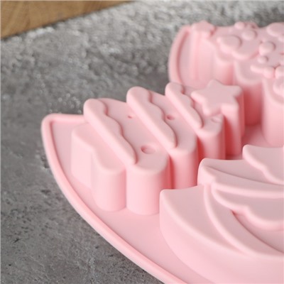 Форма для выпечки Доляна «Ёлочки», силикон, 22×20,6×2,5 см, 6 ячеек, цвет розовый