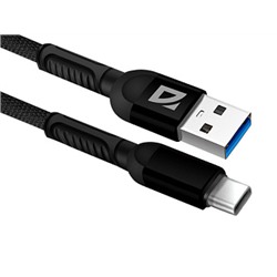 DEFENDER USB кабель F167 TypeC, black, 1м, 2.4А, ткань, пакет