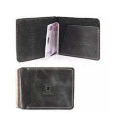 Зажим для купюр Premier-Z-933 натуральная кожа  (зажим-скрепка,  внешний карман д/карт)  черный пулл-ап (30)  230386