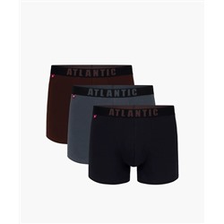 Мужские трусы шорты Atlantic, набор из 3 шт., хлопок, шоколадные + графит + черные, 3MH-011/02