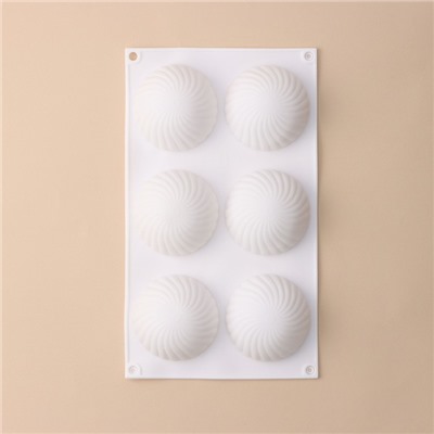 Форма для муссовых десертов и выпечки KONFINETTA «Купол», силикон, 30×17,5×4 см, 6 ячеек (d=7,5 см), цвет белый