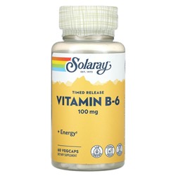 Solaray, Витамин B6, замедленное высвобождение, 100 мг, 60 растительных капсул