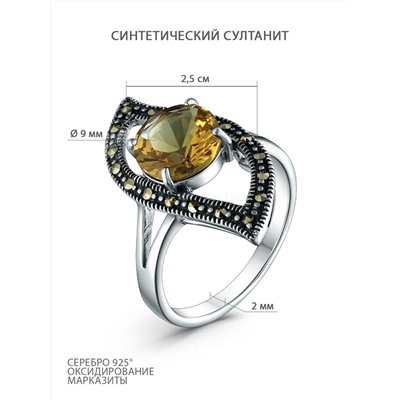 Серьги из чернёного серебра с султанитом и марказитами 925 пробы GAE2300