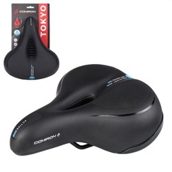 Седло велосипедное комфортное COMIRON TOKYO C012 265x220, Технологии: ED, MEMORY FOAM, Верх: PU с пресс. принтом, Цвет: Чёрный+Синий /уп 20/