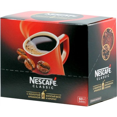 Nescafe. Classic с молотым 60 гр. карт.упаковка, 30 пак.