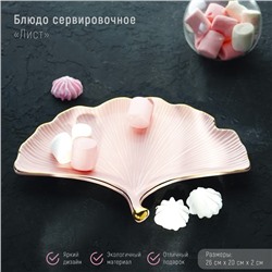 Блюдо керамическое сервировочное «Лист», 26×20 см, цвет розовый