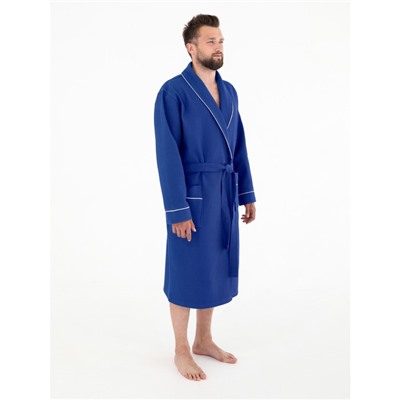 Халат мужской, шалька+кант, размер 48, цвет синий, вафля