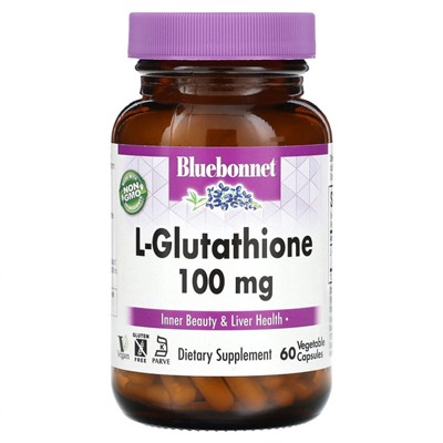 Bluebonnet Nutrition, L-глутатион, 100 мг, 60 растительных капсул