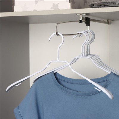 Плечики-вешалки для одежды антискользящие, 5 шт, 39×20,5 см, металл с ПВХ покрытием, цвет белый