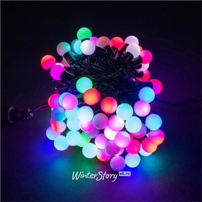 Светодиодная гирлянда Мультишарики 18 мм 100 RGB LED ламп 10 м, черный ПВХ, соединяемая, IP44 (BEAUTY LED)