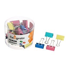 Набор зажимов для бумаг, цветные, 41 мм, 24 шт., 4 цвета, в пластиковой тубе, МИКС