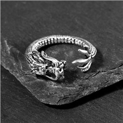 Кольцо "Перстень" дракон, цвет чернёное серебро, безразмерное