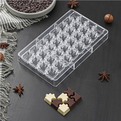 Форма для конфет и шоколада «Пазлы», 32 ячейки, 20×12×2,5 см, ячейка 2×2×0,8 см