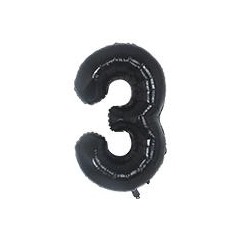 Шар Цифра "3" Черный / Three (в упаковке)