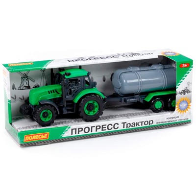 Трактор "Прогресс" с прицепом-цистерной инерционный зеленый в коробке 91567 П-Е /8/ в Самаре