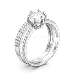 Кольцо женское помолвочное двойное из родированного серебра с фианитами 925 пробы 90568-579к