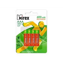 Аккумулятор Ni-MH Mirex HR03 / AAA 600mAh 1,2V 4 шт (4/40/200), ecopack (цена за 1 шт.)