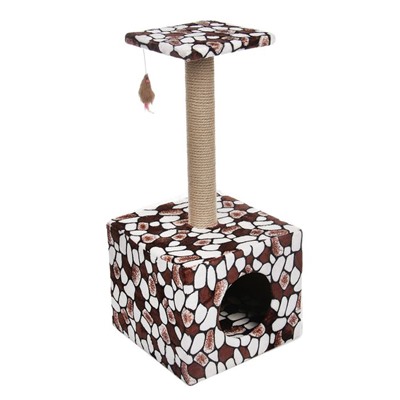Домик для кошек с когтеточкой "Куб", с площадкой и игрушкой, 35 х 30 х 85 см, микс цветов