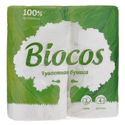 Туалетная бумага BioCos, 2 слоя, 4 рулона