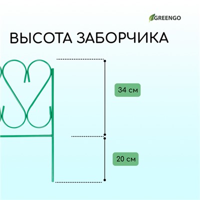 Ограждение декоративное, 54 × 340 см, 5 секций, металл, зелёное, «Изящный»